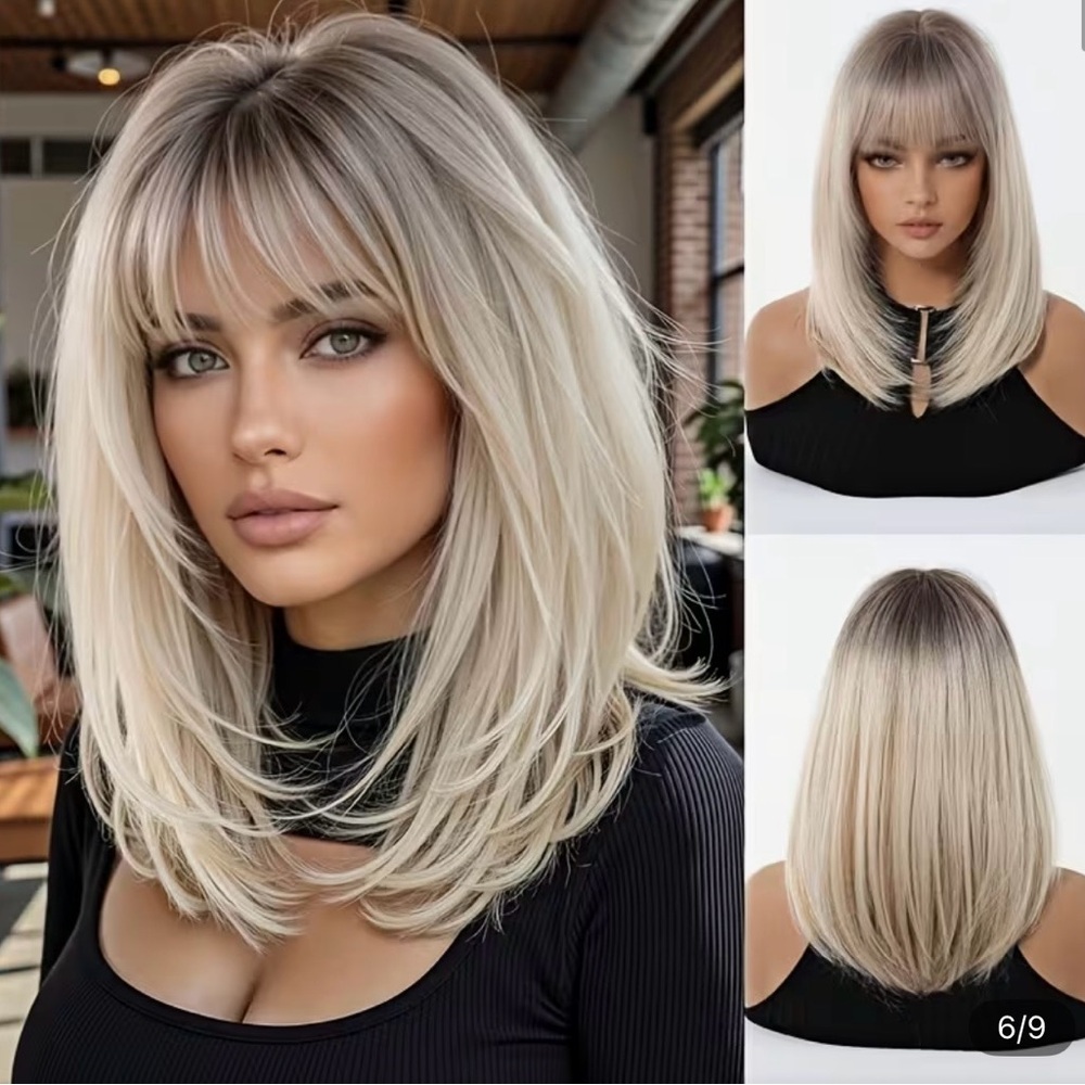Ash Blonde Ombré Wig With Bangs  NWT